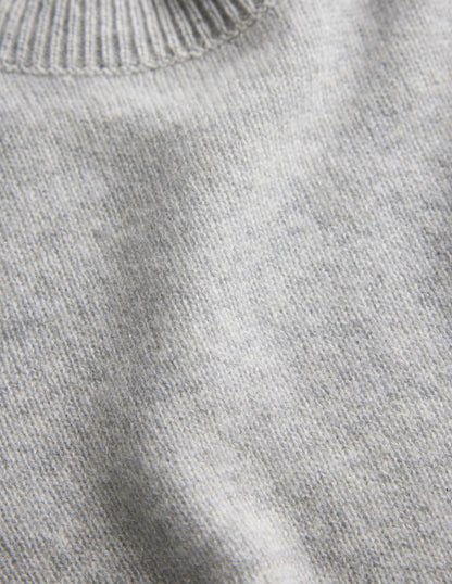 Cropped Cashmere T-Shirt-Pale Grey Melange-6