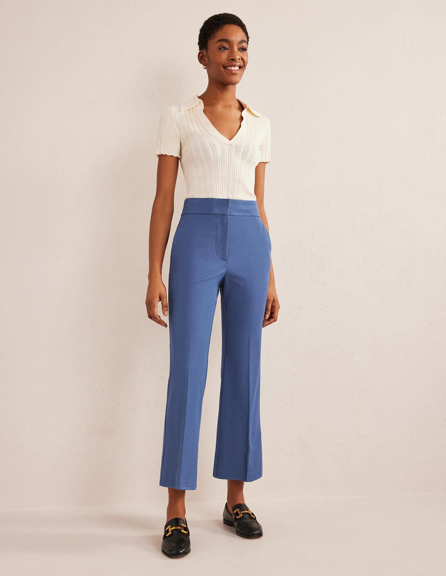 Bi-Stretch Crop Flare Trousers-True Blue