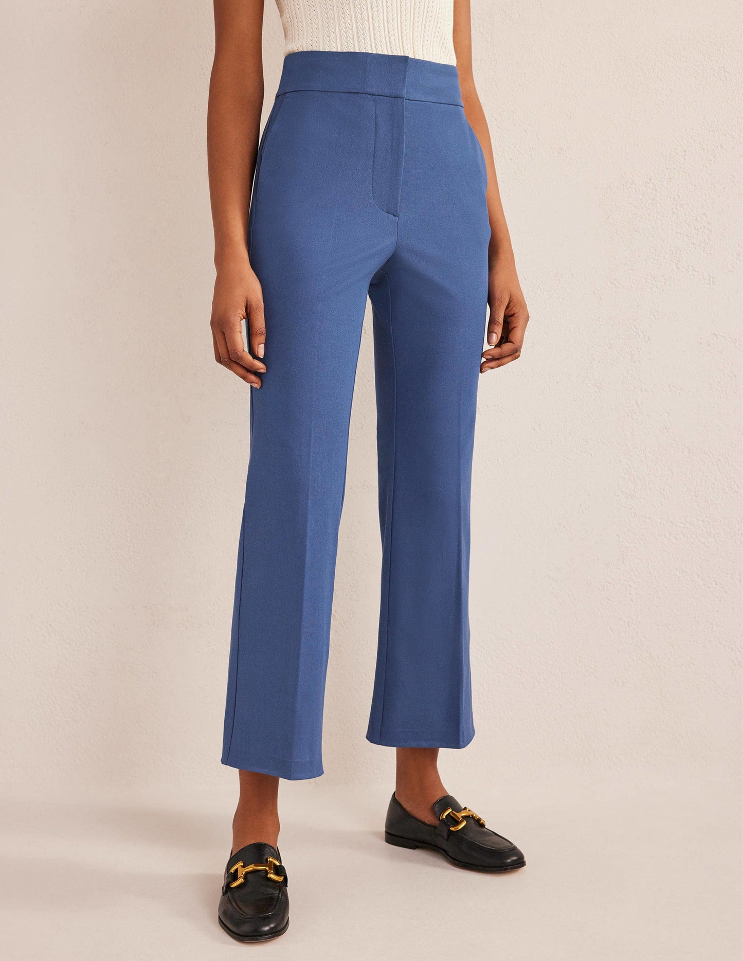 Bi-Stretch Crop Flare Trousers-True Blue