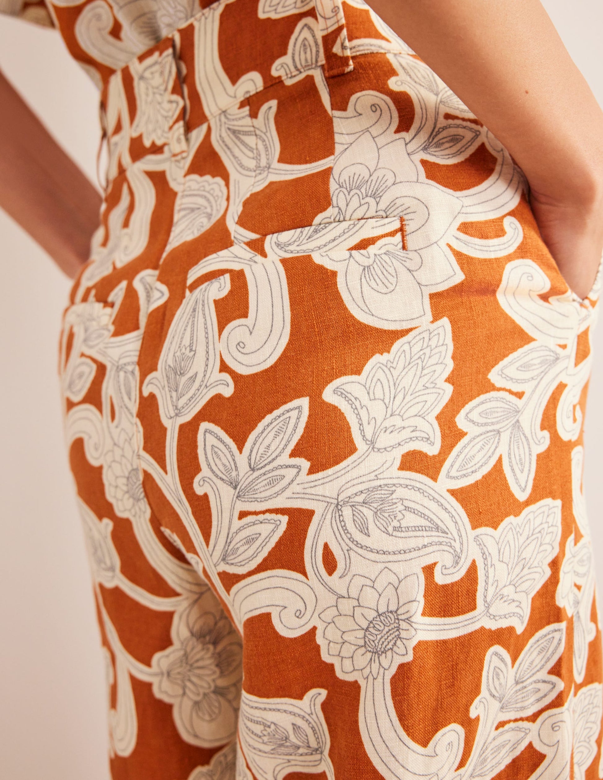Highbury Linen Trousers-Rust, Paisley Whirl-2