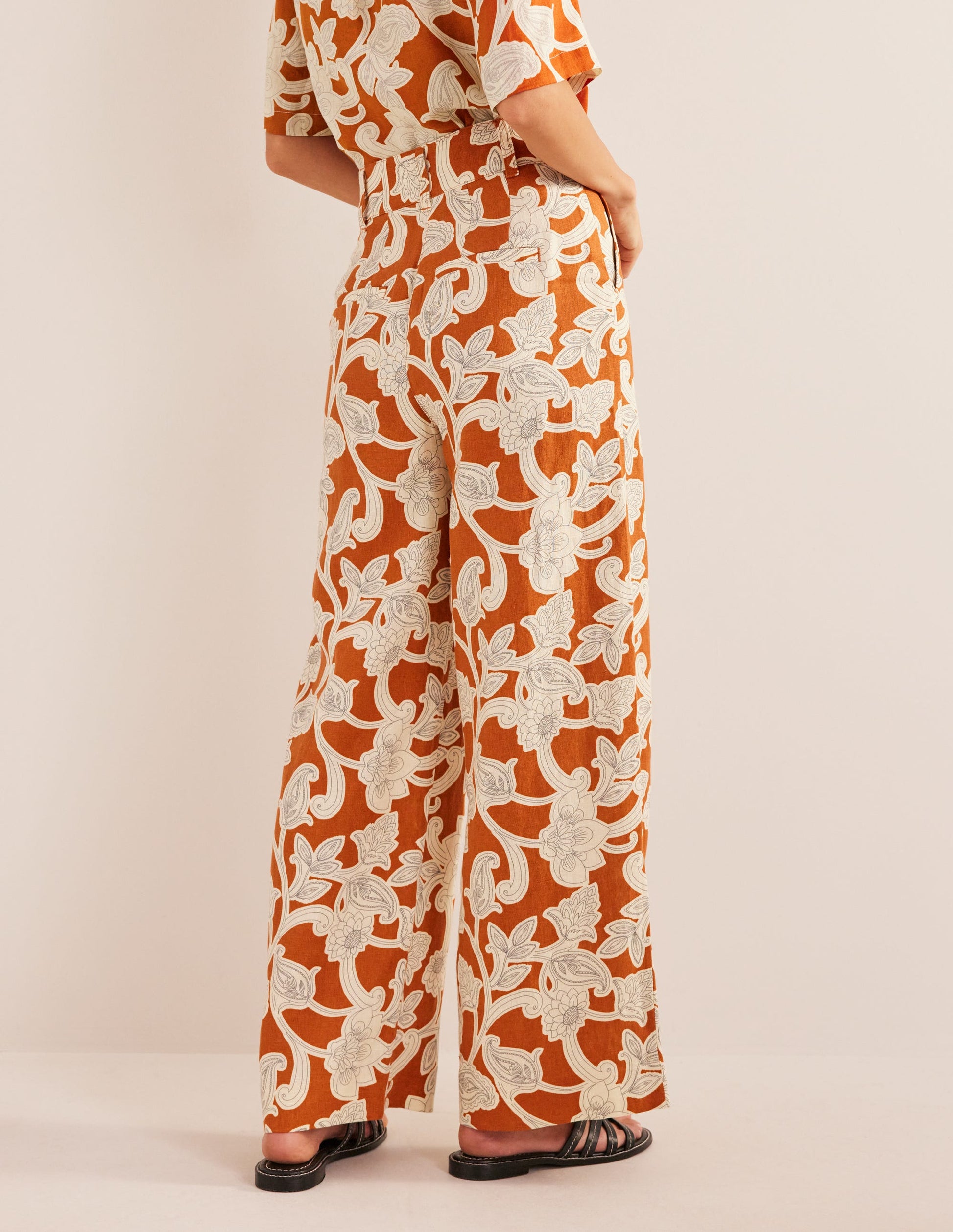 Highbury Linen Trousers-Rust, Paisley Whirl-3