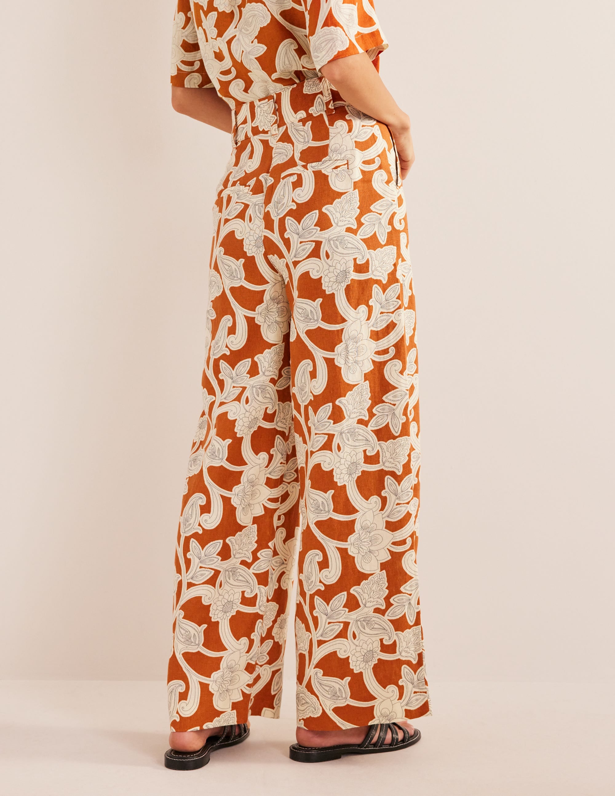 Highbury Linen Trousers-Rust, Paisley Whirl - Image 3