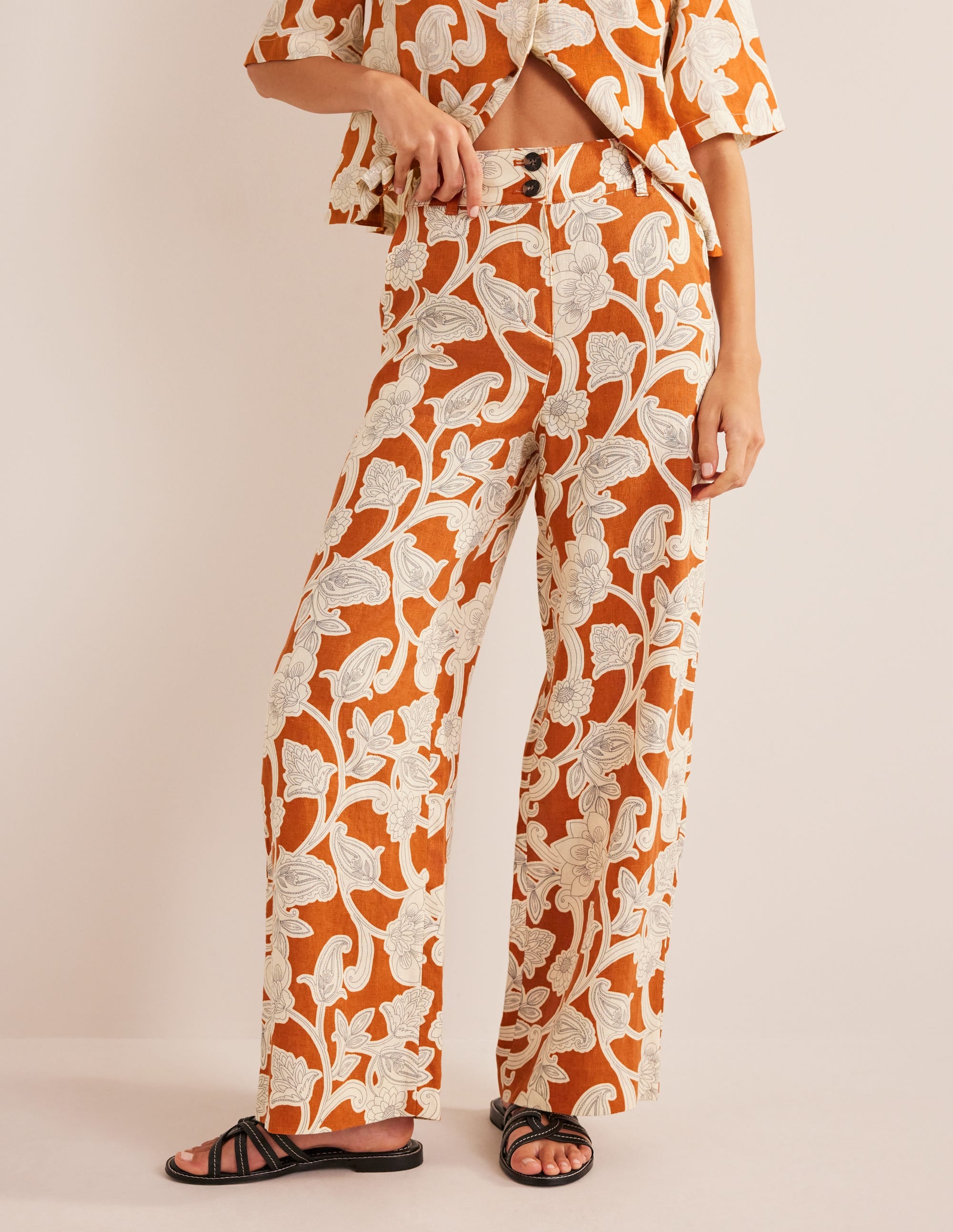 Highbury Linen Trousers-Rust, Paisley Whirl - Image 4