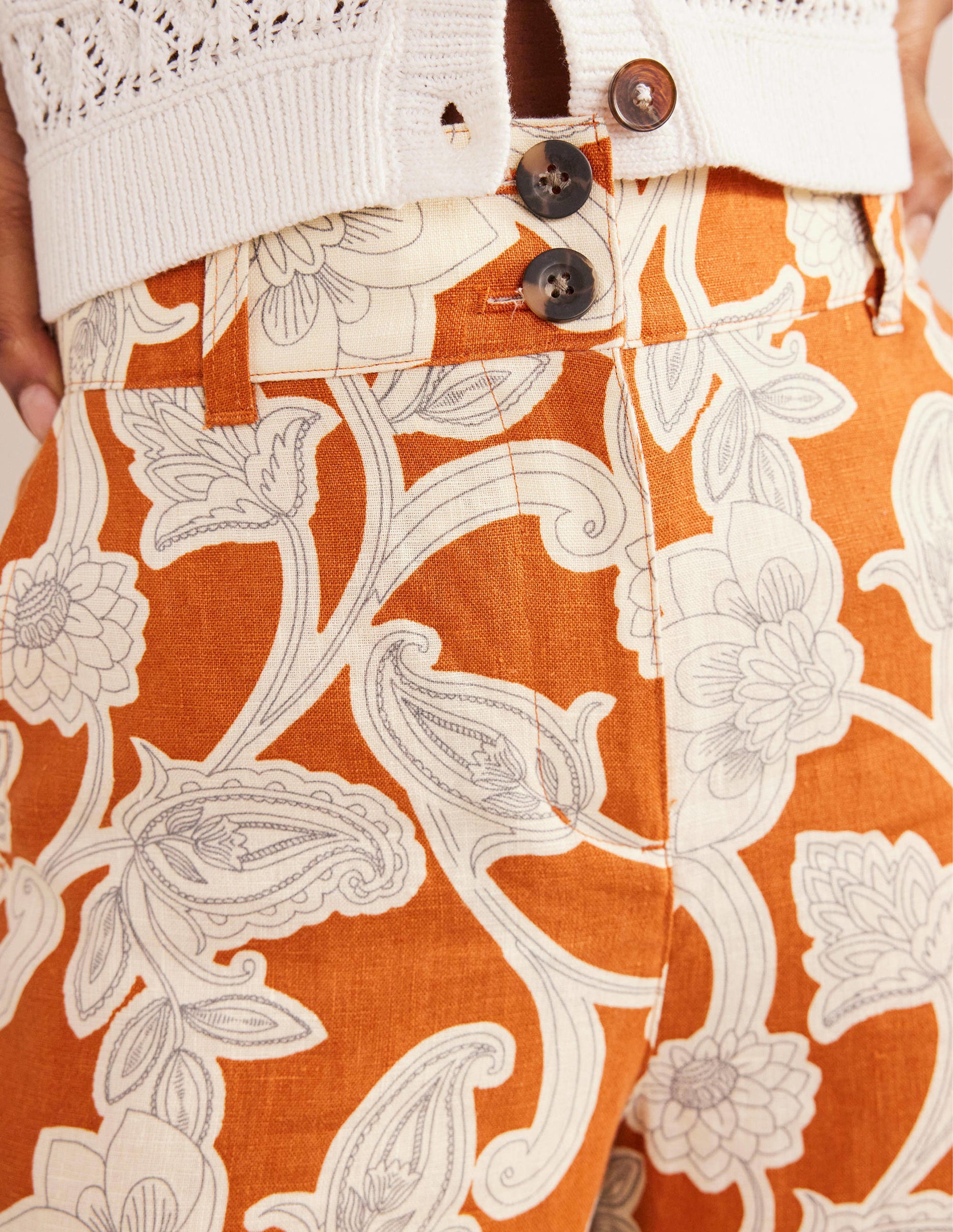 Highbury Linen Trousers-Rust, Paisley Whirl - Image 5