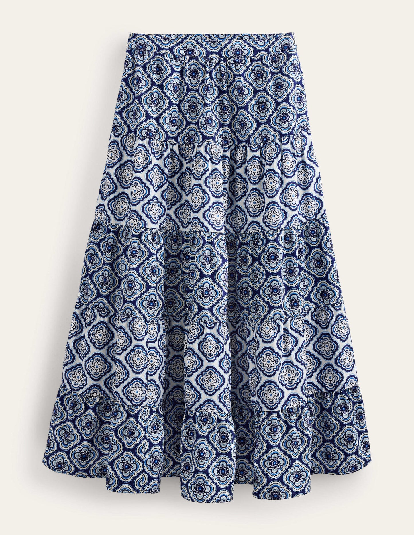 Tiered Poplin Midi Skirt-Heavenly Blue, Botanic Blush