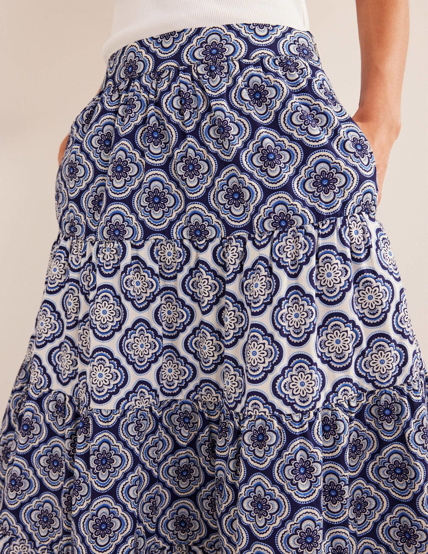 Tiered Poplin Midi Skirt-Heavenly Blue, Botanic Blush