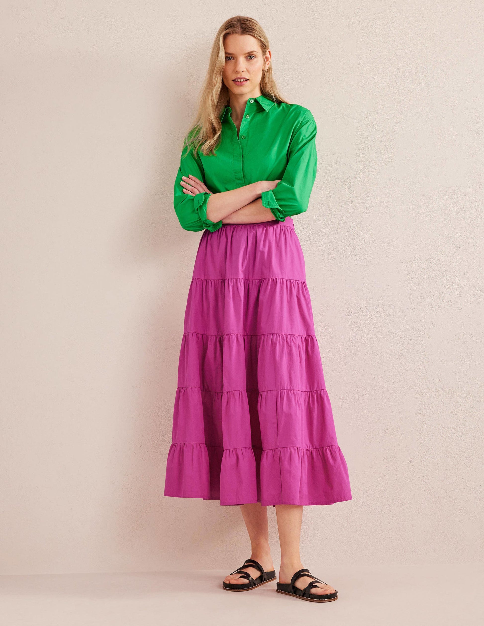 Tiered Poplin Midi Skirt-Rose Violet-5