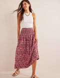 Shirred Waist Linen Midi Skirt-Chalky Pink, Paisley Terrace