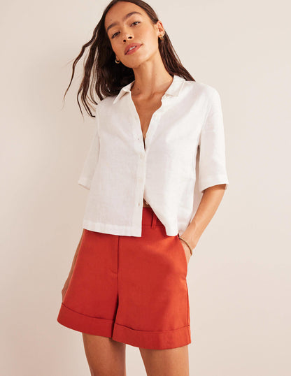 Relaxed Turn Up Shorts-Tomato-1