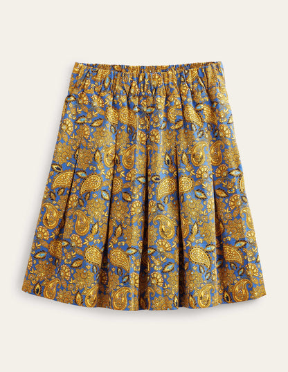 Pleated Cotton Skirt-Harvest Gold, Paisley Terrace-5