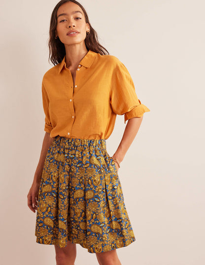 Pleated Cotton Skirt-Harvest Gold, Paisley Terrace-1