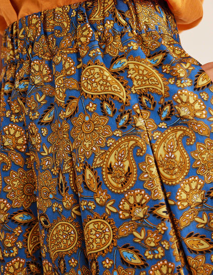 Pleated Cotton Skirt-Harvest Gold, Paisley Terrace-2
