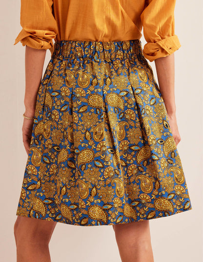 Pleated Cotton Skirt-Harvest Gold, Paisley Terrace-3