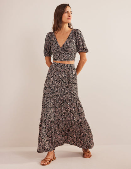 Jersey Maxi Skirt-Black, Paisley Terrace-1