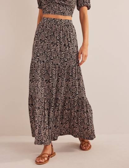 Jersey Maxi Skirt-Black, Paisley Terrace-4