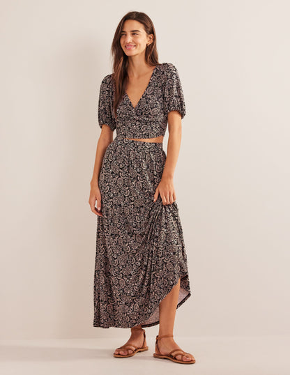 Jersey Maxi Skirt-Black, Paisley Terrace-5
