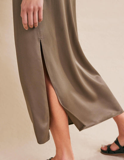 Satin Column Skirt-Morel-2