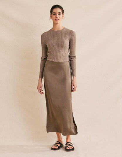 Satin Column Skirt-Morel-5