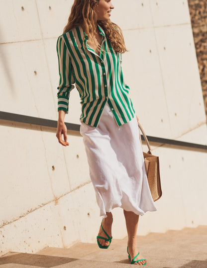 Bias Linen Midi Skirt-White-5