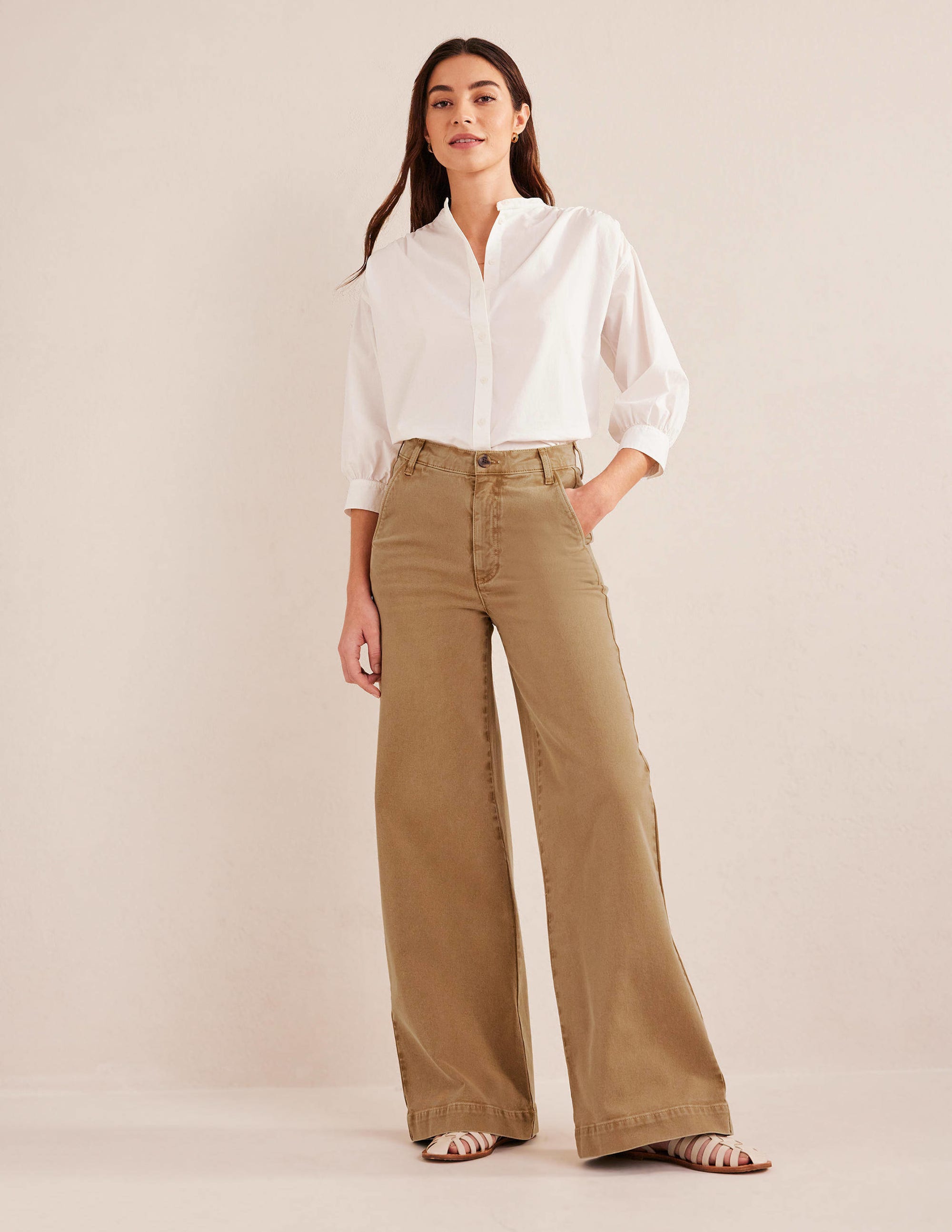 Casual Wide Leg Trousers-Brown - Image 1