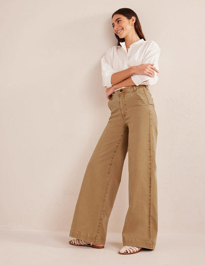Casual Wide Leg Trousers-Brown-6