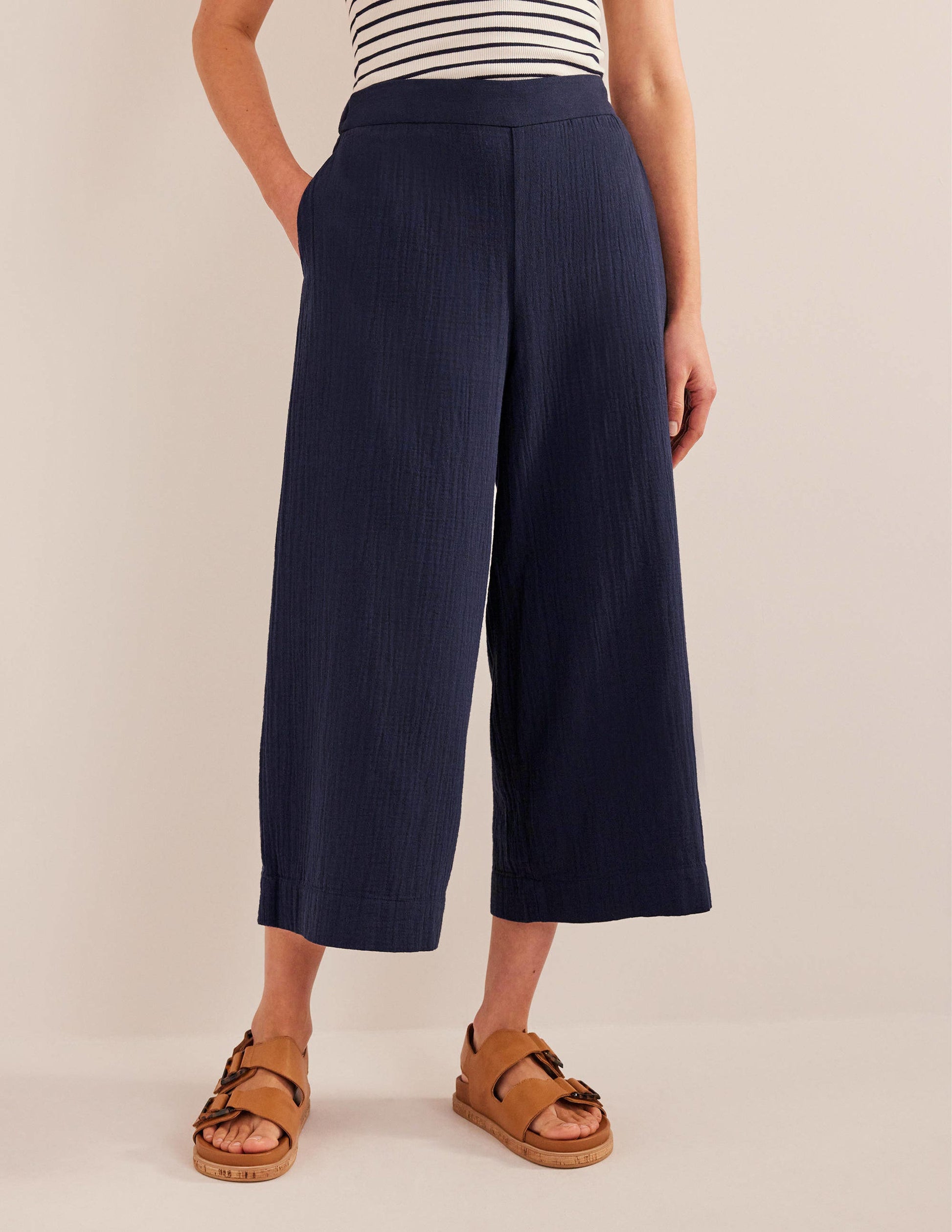 Pull-on Doublecloth Trousers-Navy-4