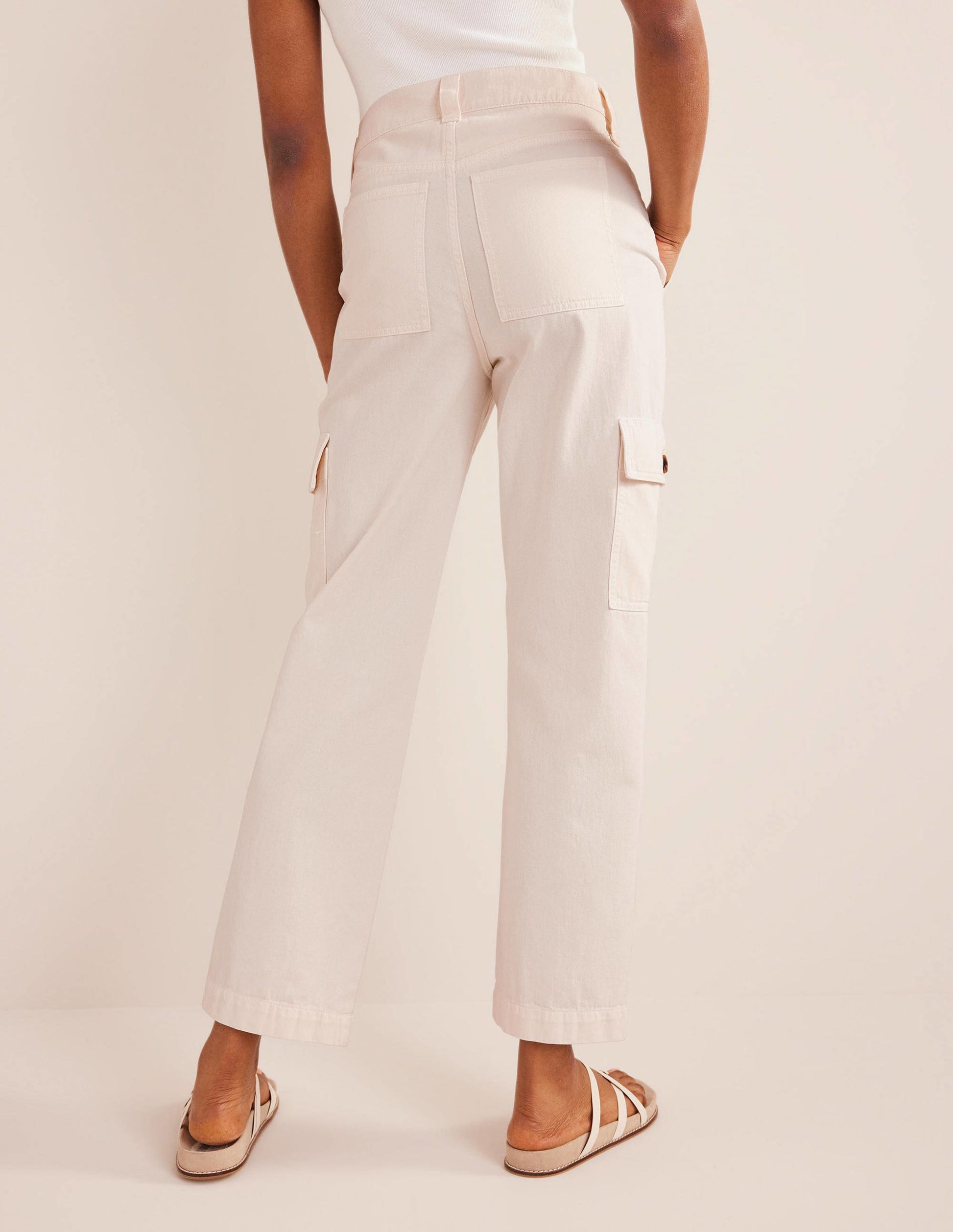 Casual Cargo Trousers-Ecru-2