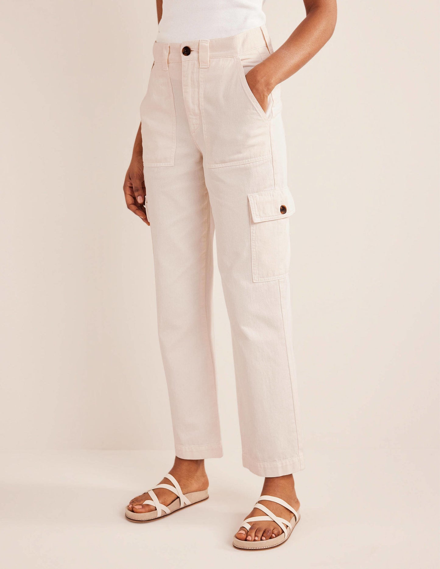 Casual Cargo Trousers-Ecru
