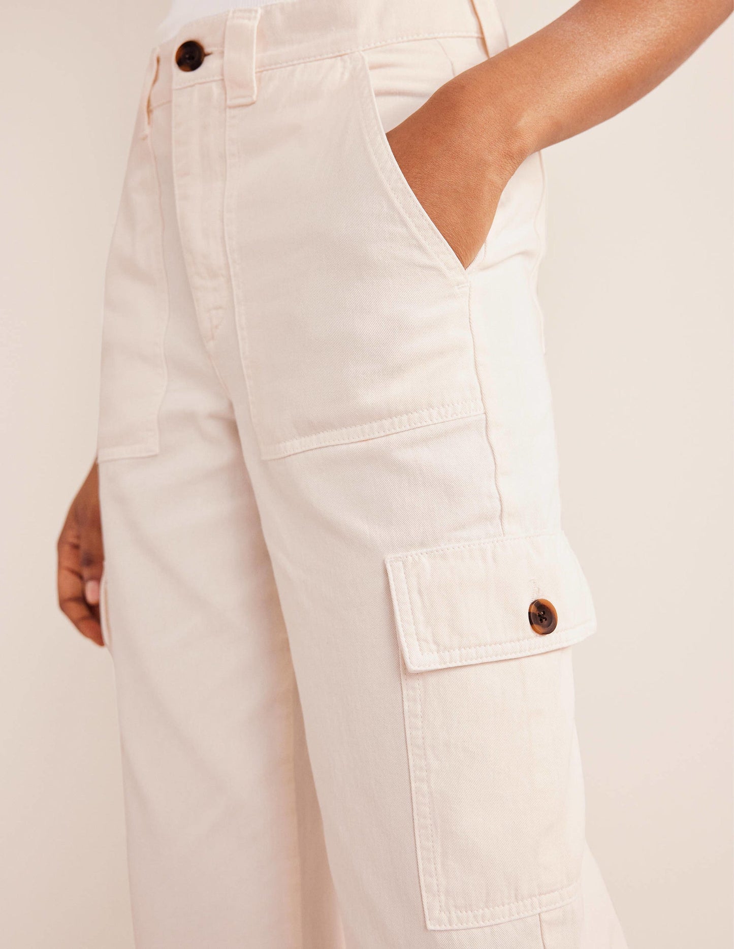 Casual Cargo Trousers-Ecru