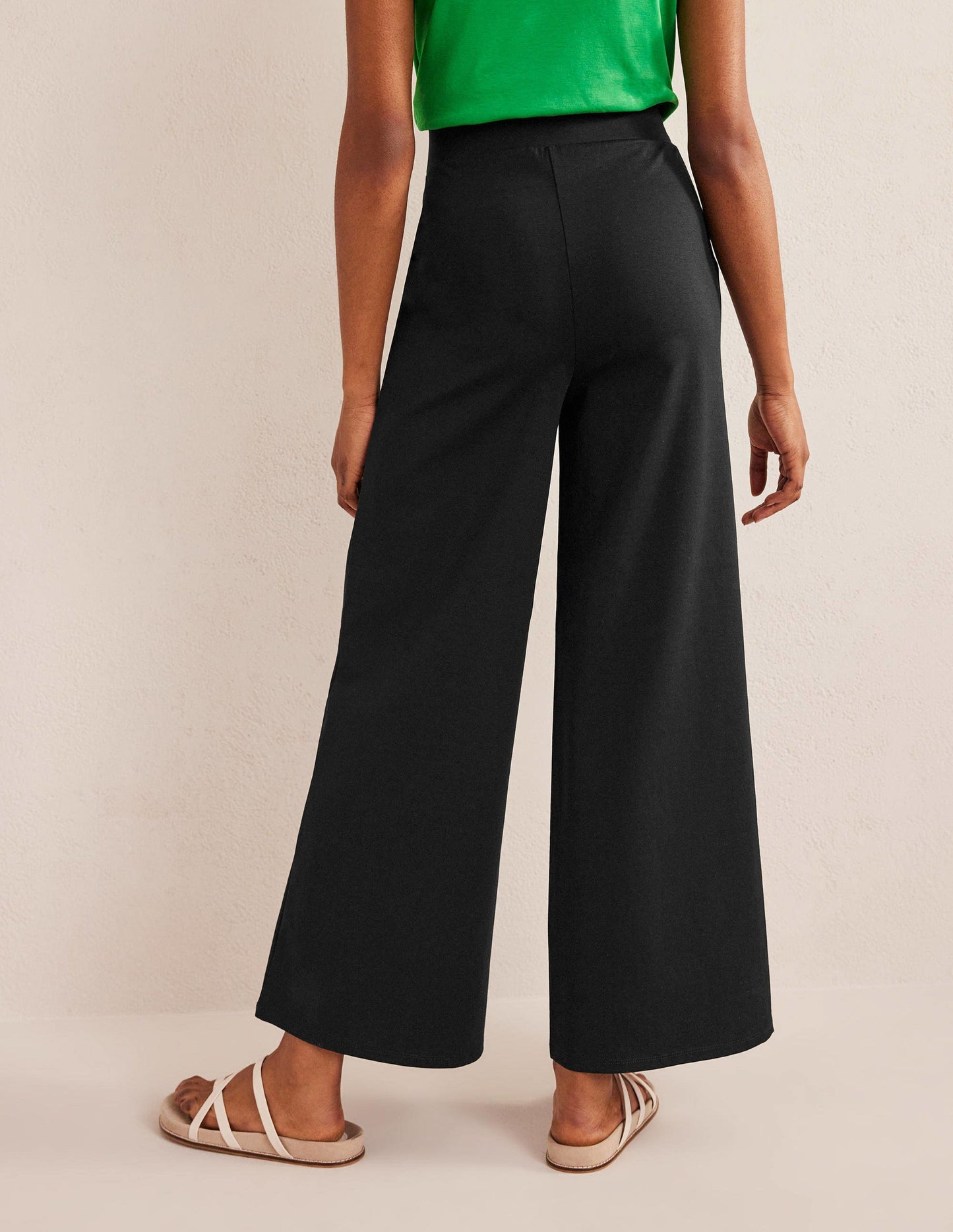 Wide Leg Jersey Trousers-Black