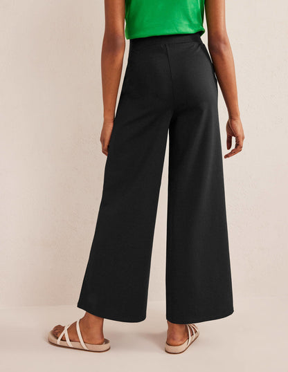 Wide Leg Jersey Trousers-Black