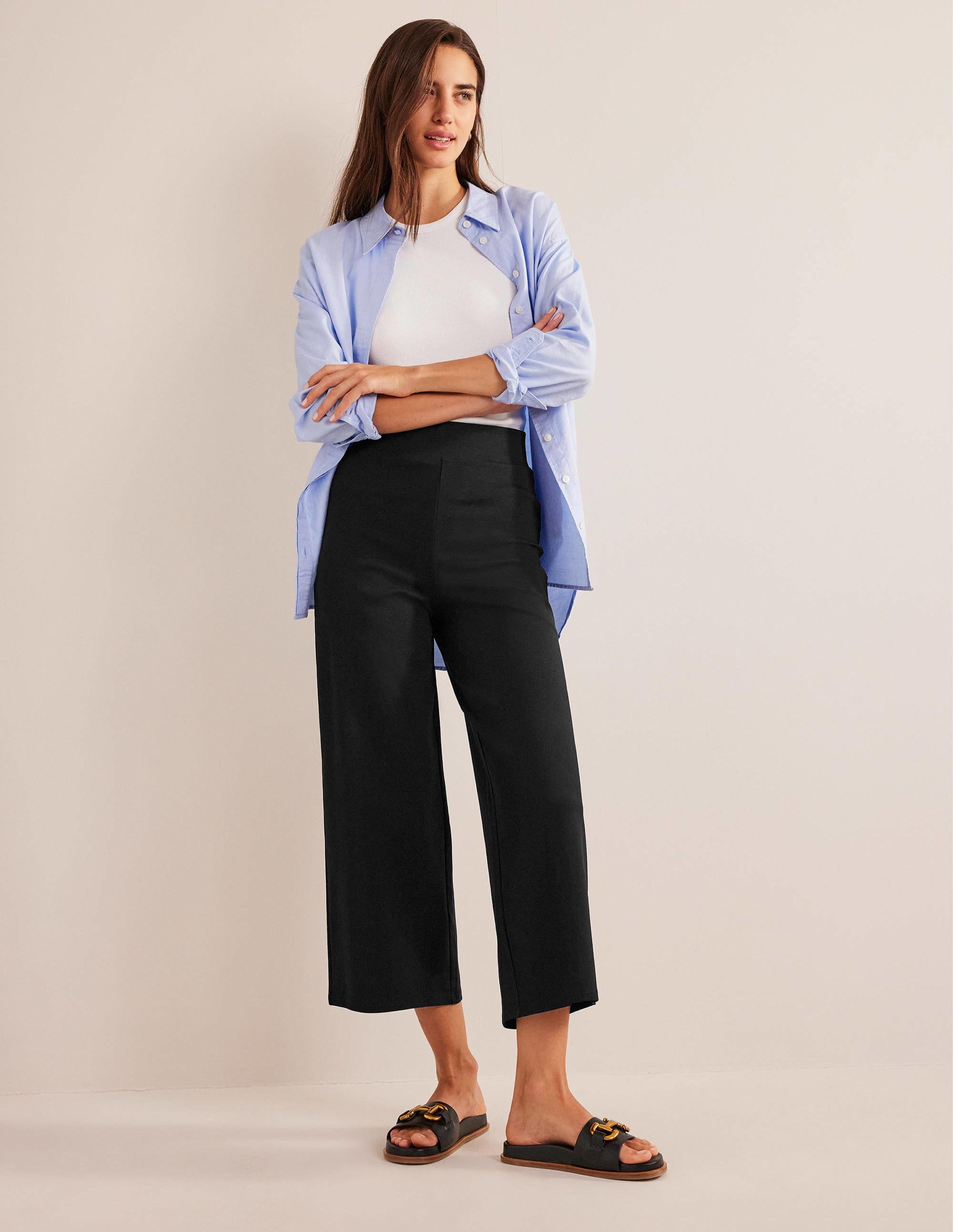 Cropped Jersey Trousers-Black - Image 1