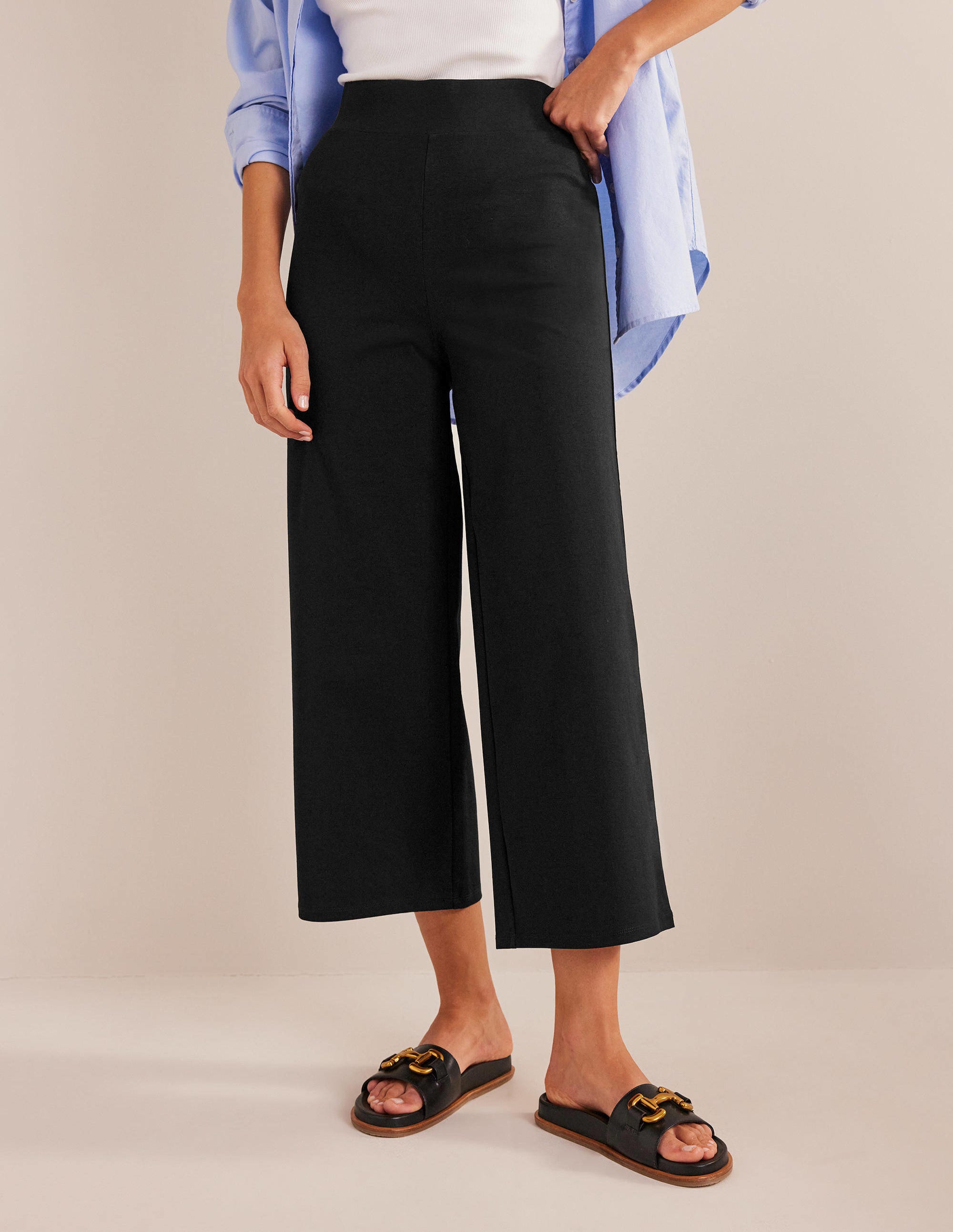 Cropped Jersey Trousers-Black - Image 4