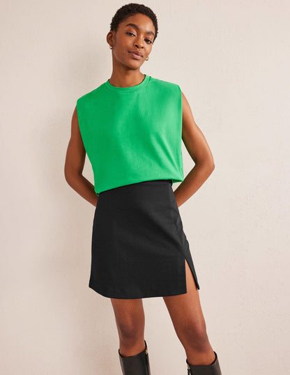 Side Split Jersey Mini Skirt-Black-1