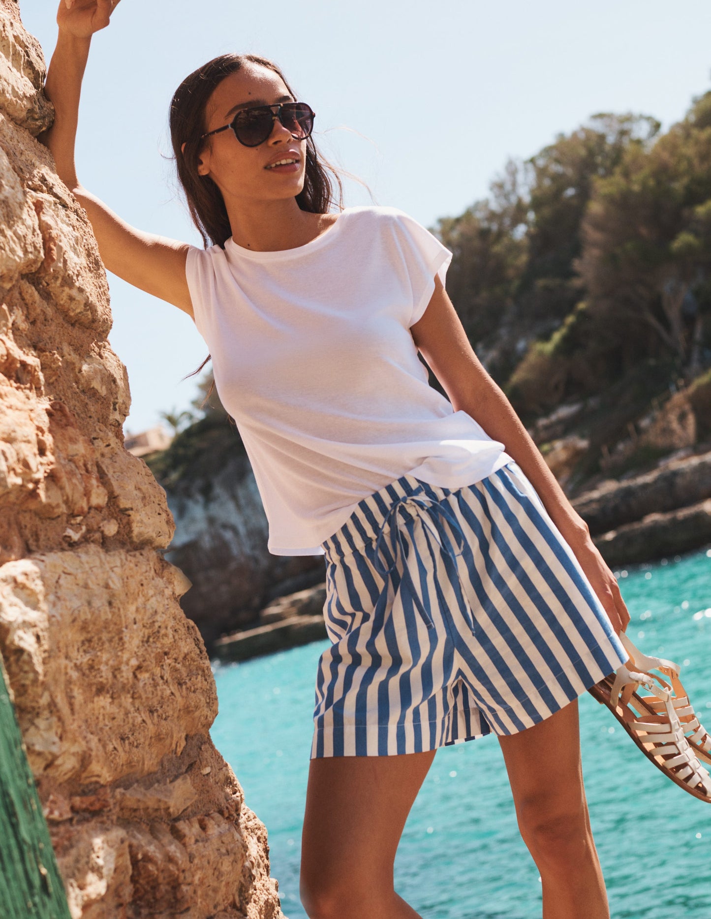 Cotton Pull-on Shorts-Blue Stripe