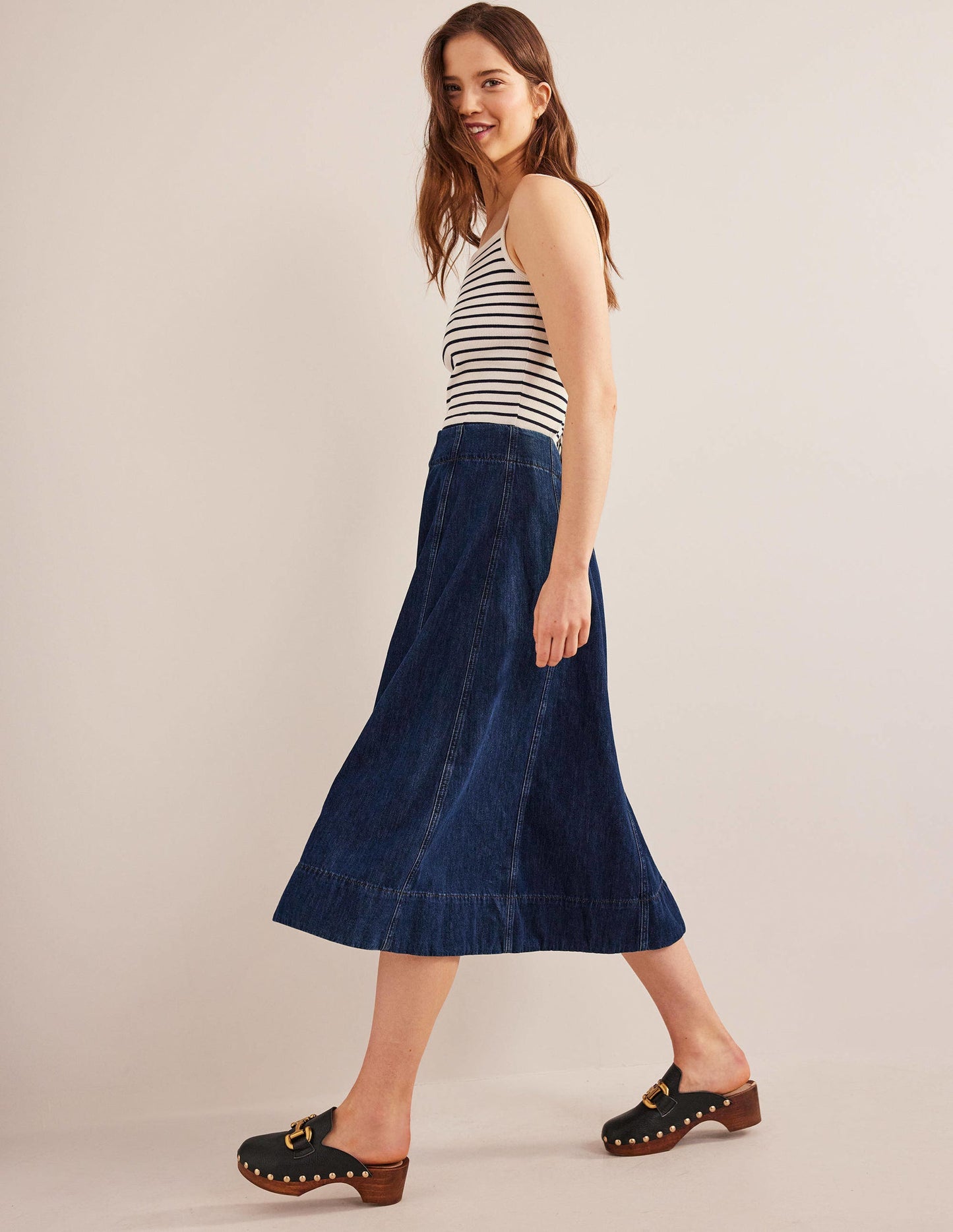 Denim Paneled Skirt-Rinse Wash