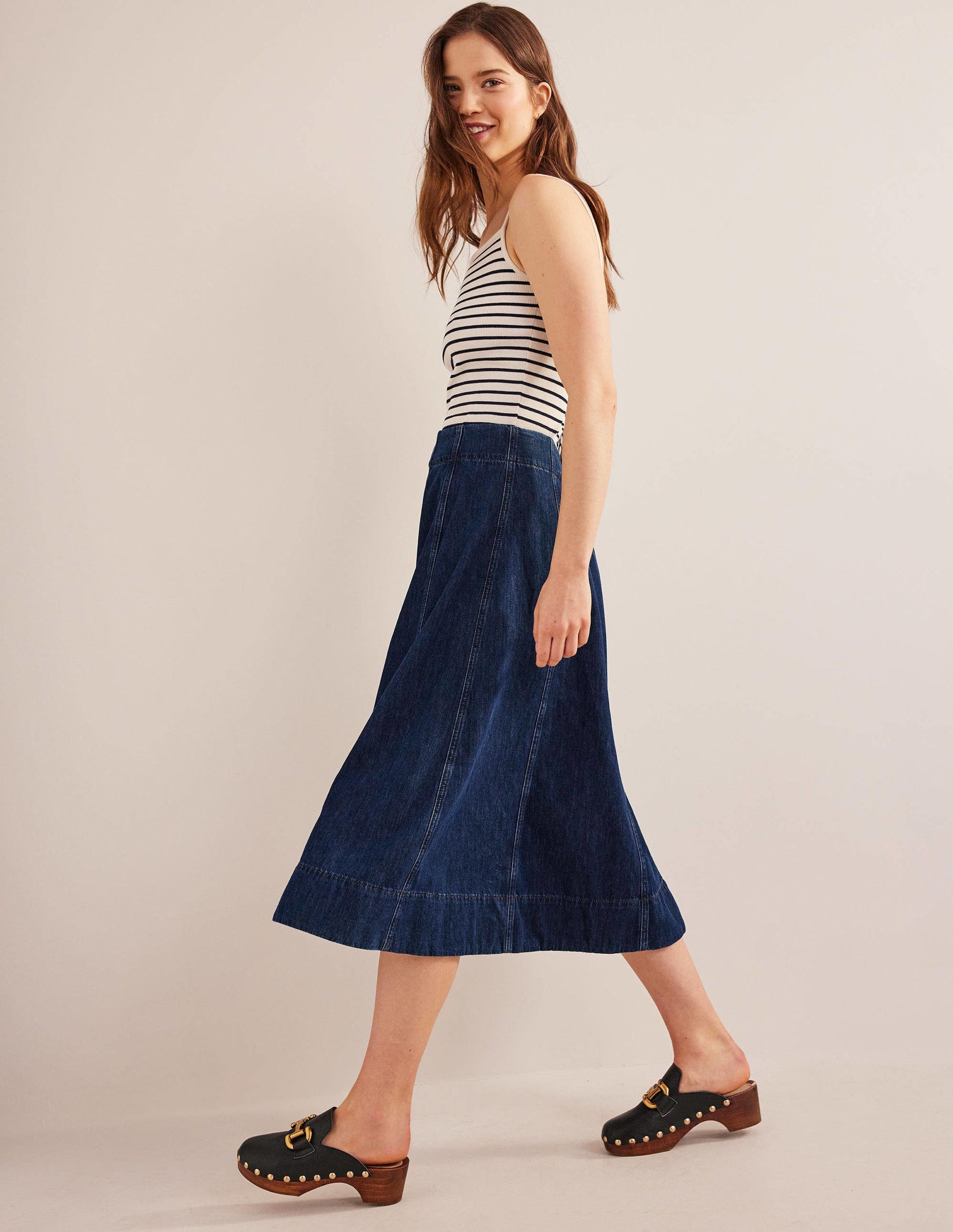Denim Paneled Skirt-Rinse Wash-1