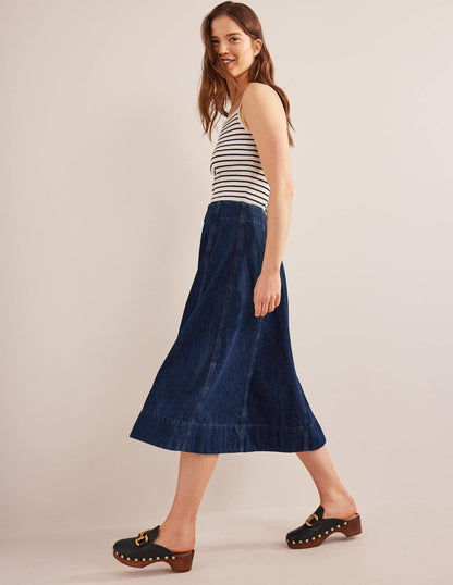 Denim Paneled Skirt-Rinse Wash-1