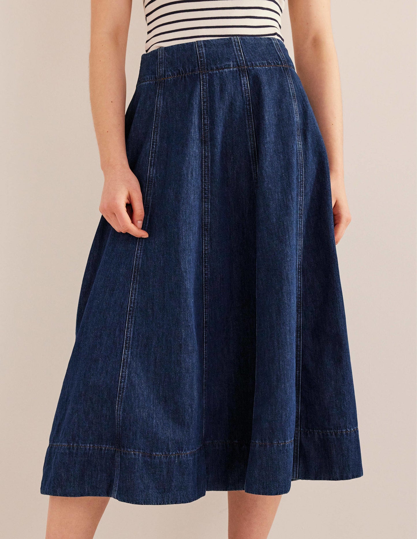 Denim Paneled Skirt-Rinse Wash