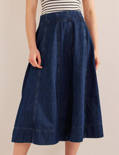 Denim Paneled Skirt-Rinse Wash-4