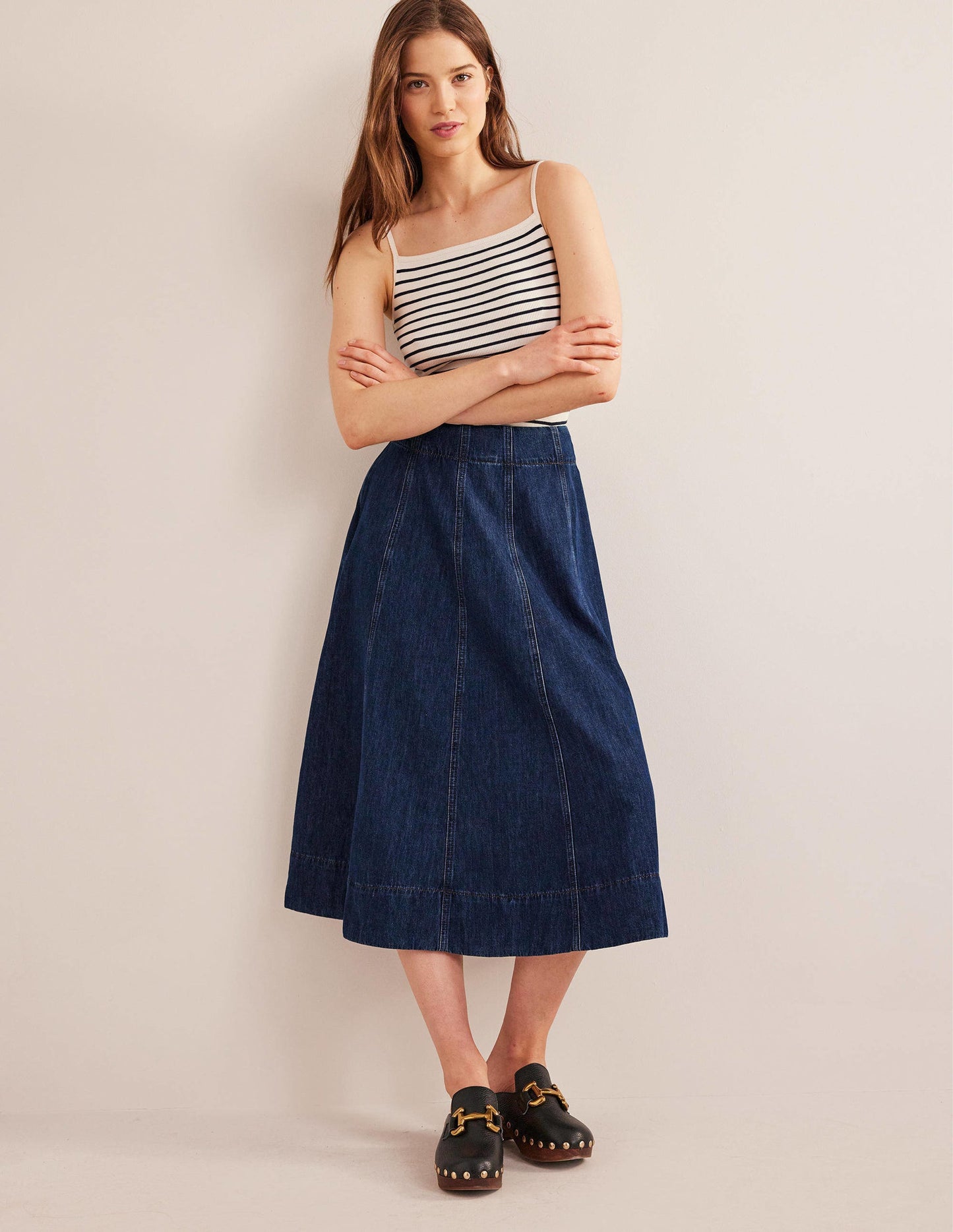 Denim Paneled Skirt-Rinse Wash