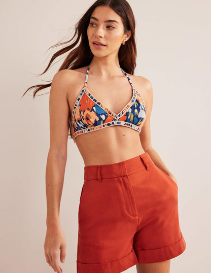Crochet Trim Bikini Top-Navy, Abstract Poppy-4