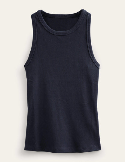 Cotton Ribbed Vest-Navy-5