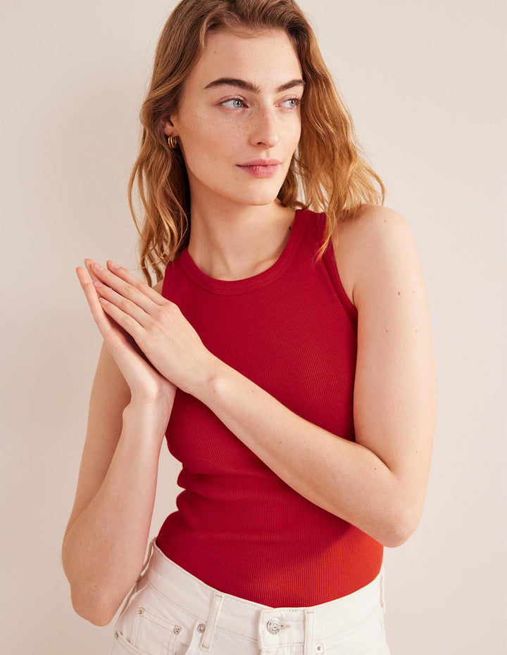 Cotton Ribbed Vest-Red Pop