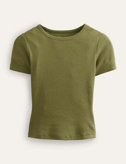 Cotton Ribbed T-Shirt-Washed Khaki-5