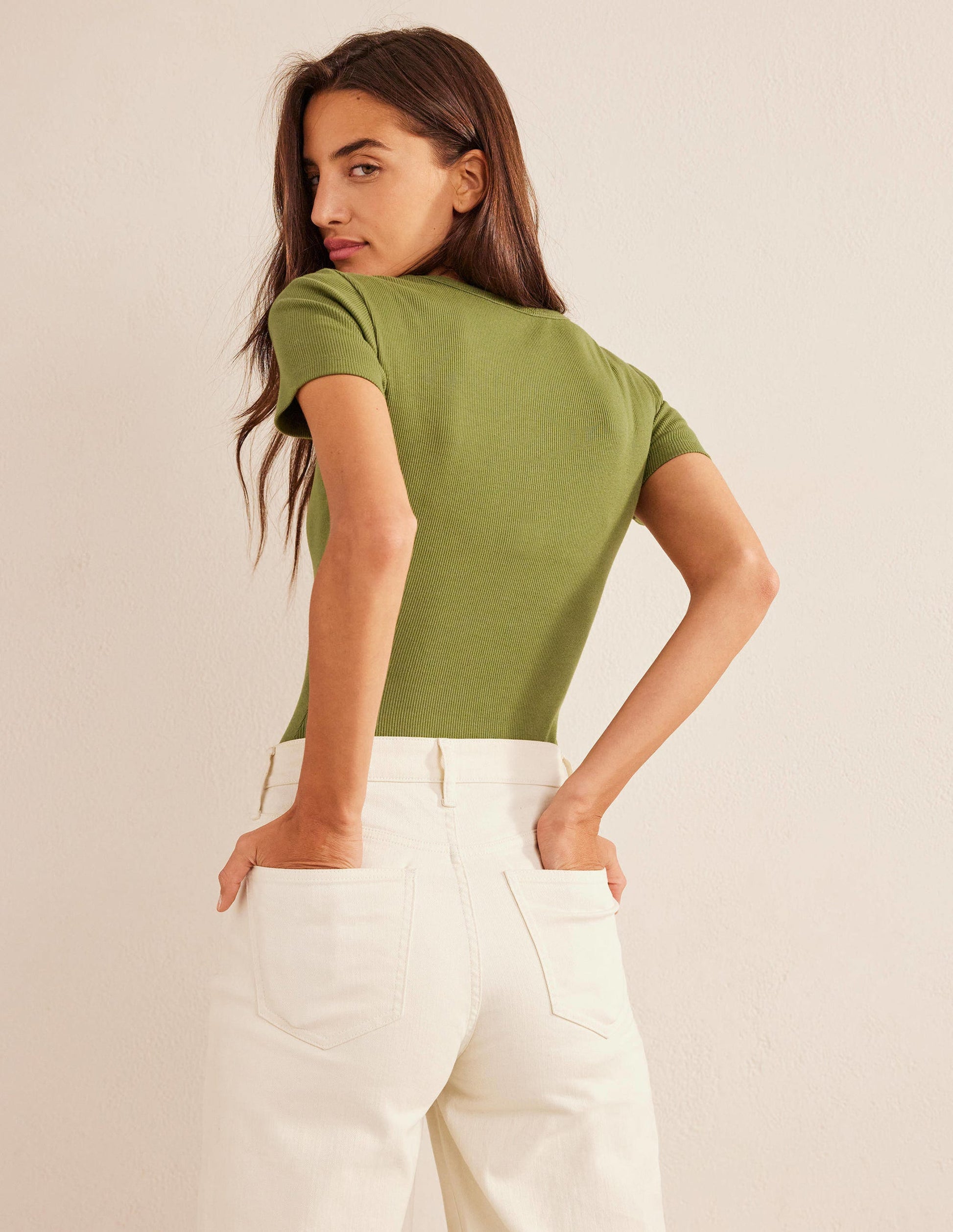 Cotton Ribbed T-Shirt-Washed Khaki-3