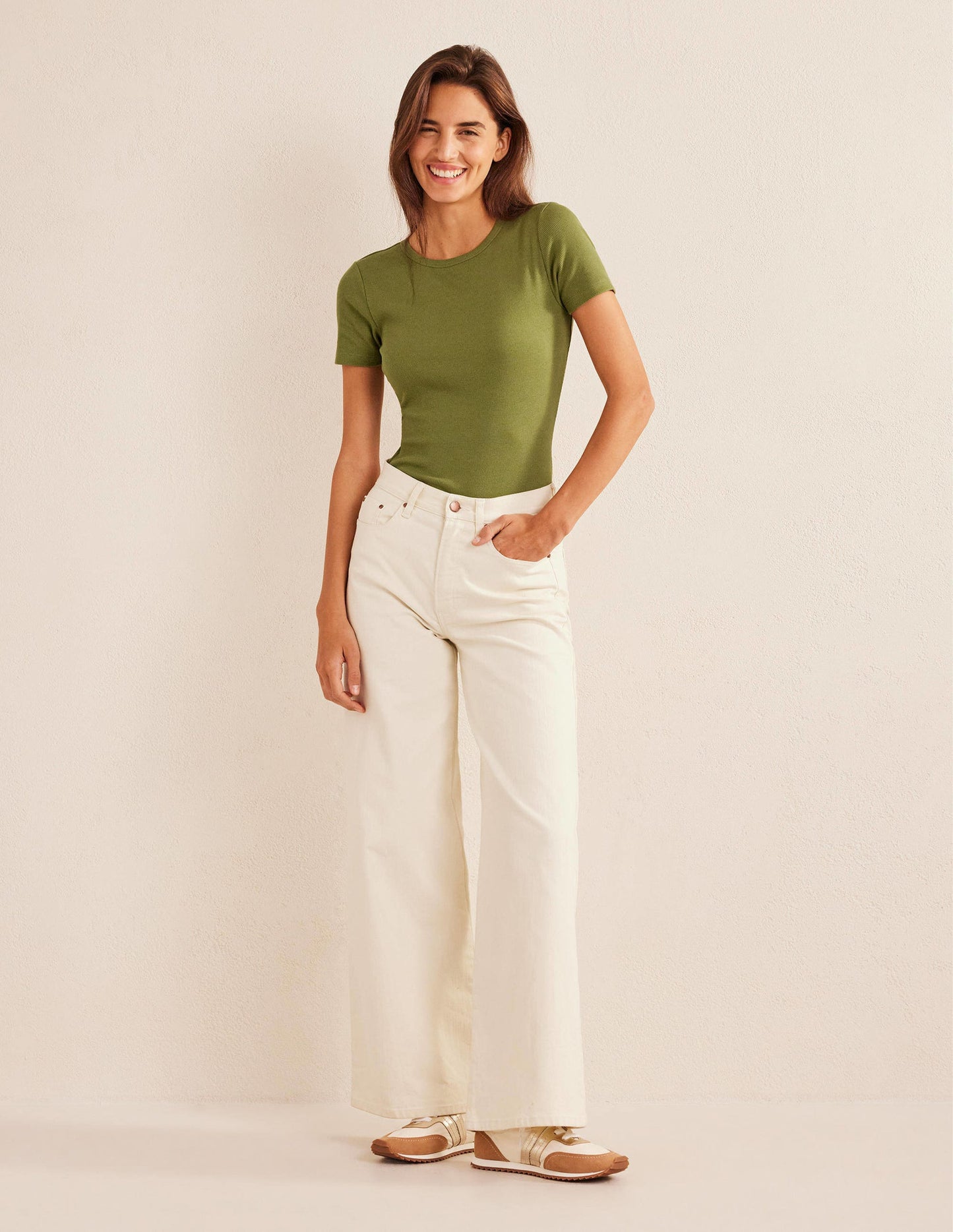 Cotton Ribbed T-Shirt-Washed Khaki