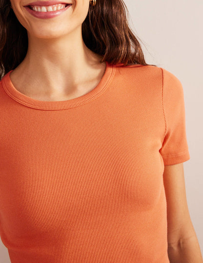 Cotton Ribbed T-Shirt-Dusty Orange-2