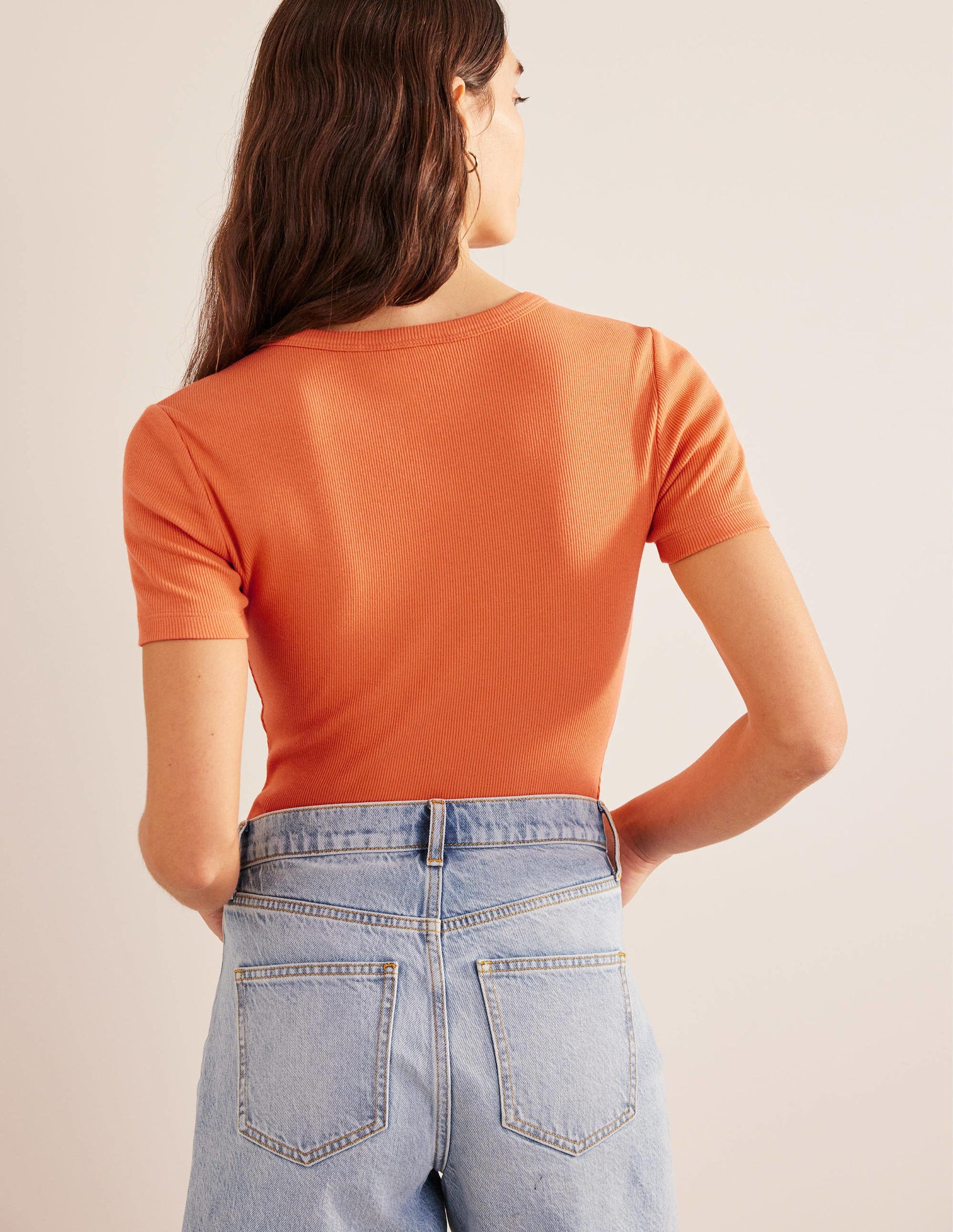 Cotton Ribbed T-Shirt-Dusty Orange-3