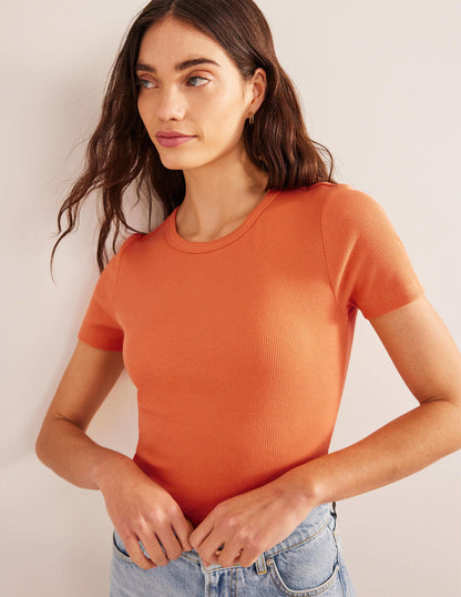 Cotton Ribbed T-Shirt-Dusty Orange-4